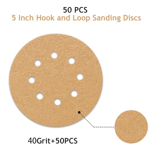 50 PCS 40 Grit 5 Inch 8 Hole Sanding Discs - style: 40 Grit,50-Pack
