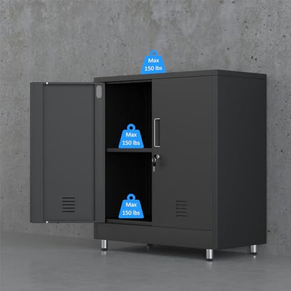 JINGUR Metal Storage Cabinet with Locking Doors and Adjustable Shelf, Small Lockable Sideboard Buffet Cabinet for Home Office Hallway Entryway Living Dining Room (Black) - color: Black