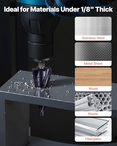 VEVOR Step Drill Bit Set, 1/8-7/8 inch, 3 Pieces Step Drill Bits, 1/4 inch Hex Shank, TiAlN Coating Cobalt HSS High Speed Steel, for Metal, Stainless Steel, Aluminum, Wood, Plastic, Fiberglass - size: 1/8-7/8" (3-Piece Set)