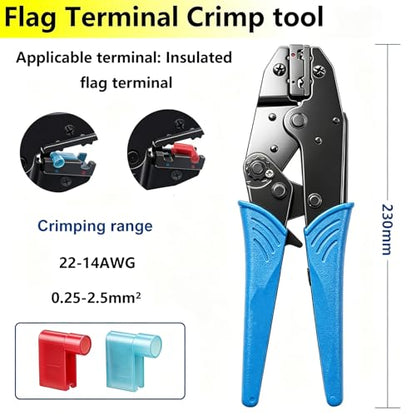 smseace Flag Terminal Crimper AWG 22-14 (0.5-2.5mm²) Electrical Crimping Tool for right angle spade connector Ratchet Terminal Crimper - color: Blue