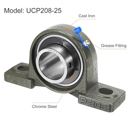 uxcell 2 Pcs UCP208-25 Pillow Block Bearings 1-9/16 inch Bore Self Alignment, Solid Cast Iron Base Mounted Chrome Steel Bearings - size: UCP208-25