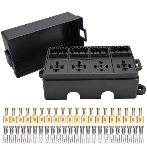 12V 12 Way Fuse Relay Box, 4 Relays and 12 ATC/ATO Blade Fuses Slots, Compatible with 4-Pin 5-Pin 40Amp Relay, for Cars Truck Marine Boat Jeep (Box) - size: 4Relays 12Fuses slots, style: Box