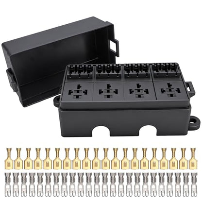12V 12 Way Fuse Relay Box, 4 Relays and 12 ATC/ATO Blade Fuses Slots, Compatible with 4-Pin 5-Pin 40Amp Relay, for Cars Truck Marine Boat Jeep (Box) - size: 4Relays 12Fuses slots, style: Box