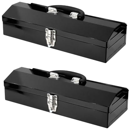 2Pack Portable Tool Box, Metal Tool Box, 4 Non-Slip Foot Pads, Ideal for Trailer, Mechanic, DIY-ers, Car Toolbox, Workshops, Garages, Repair Shops,Black - size: 2P-16.7in-Black