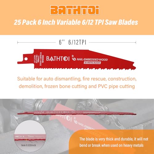 25 Pack 6 Inch 6/12 Tpi Reciprocating Saw Blades for Nail-Embedded Wood - size: 6 Inch 6/12TPI