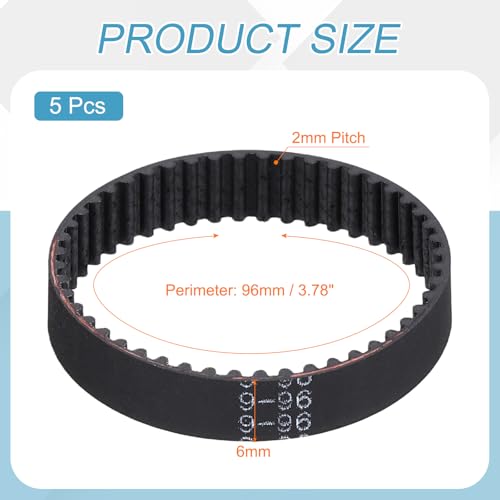 MECCANIXITY 5Pcs 96mm GT-2 Timing Belt 6mm Width 2mm Pitch Closed Loop - size: 96mm