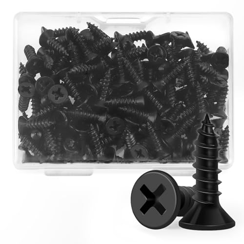 Wood Screws 1/2 Inch, FIXLINK Premium Flat Head Phillips Black Wood Screws 135 PCS, Self Tapping Electrophoresis Used in Indoor Furniture, Woodworking (#6 x 1/2") - size: #6 x 1/2"