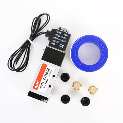 RIH Pneumatics Solenoid Valve 4V110-06 12V/24V/110V Series Single Coil Pilot-Operated Electric 2 Position 5 Way Connection Type (DC24V/Out of line, 1/8"NPT) - size: DC24V/Out of line, style: 1/8"NPT