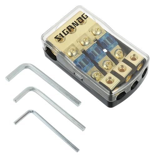 Car Audio ANL Fuse Holder 3 Way 60 Amp Fusible Distribution Block, 0/2/4 Gauge in 4/8 Gauge Out Fuse Distribution Block, 12V Used for Audio Stereo Amplifier of car Truck Ship, with 3 Wrench - size: 3 way
