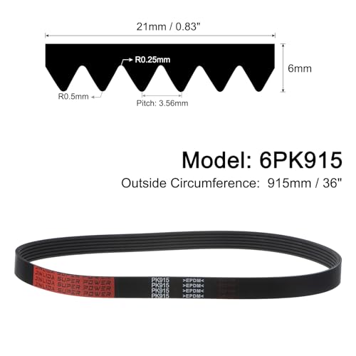 uxcell 6K360/6PK915 Serpentine Belt 6 Ribs 915mm Length x 21mm Width x 5mm Height, EPDM Poly V Belt, Multi Wedge Micro V Belt for Vehicle - size: 6PK915