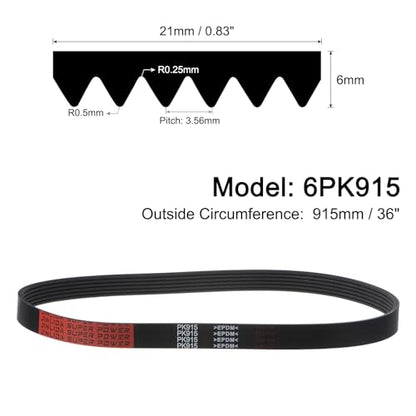 uxcell 6K360/6PK915 Serpentine Belt 6 Ribs 915mm Length x 21mm Width x 5mm Height, EPDM Poly V Belt, Multi Wedge Micro V Belt for Vehicle - size: 6PK915