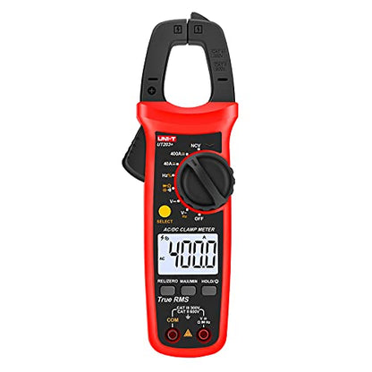 UNI-T Digital Clamp Meter UT203+, AC Current True RMS HVAC Volt Amp Ohm Meter Clamp On Multimeter, Auto Ranging 4,000 Counts NCV AC DC Voltage Frequency Resistance Capacitance Continuity Diode Tester - size: UT203+