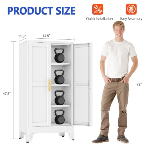 GAIOUS 47.2" Tall Metal Garage Storage Cabinet,File Cabinet with Door and Adjustable Shelves, Outdoor Steel Tool Cabinet for Home,Office,Warehouse,Garage,White - color: White, size: 11.81"D x 23.62"W x 47.25"H