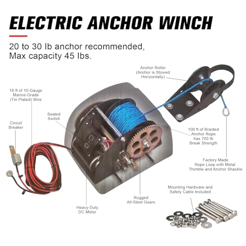 45 LBS Electric Boat Anchor Winch, Saltwater Electric Anchor Winch w/Wireless Remote Control & 98.42ft of Pre-Wound Anchor Rope 12V Marine Windlass Anchor Winch,Black