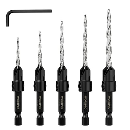 WORKPRO 5PCS Countersink Drill Bit Set, Adjustable 4-Flute Bits