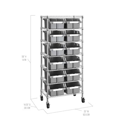 7-Tier NSF 12-Bin Steel Wire Shelving Rack, 25"W x 14"D x 56"H, Gray - color: Gray, size: Includes 12 Bins