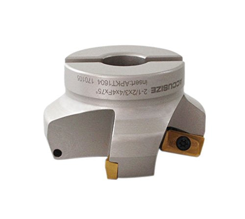 Accusize Industrial Tools 2.5'' by 0.75'' Bore, 75 Degree Indexable Face Mills with 4 Pcs Apkt1604 Carbide Inserts, 0028-2601 - size: 2.5"
