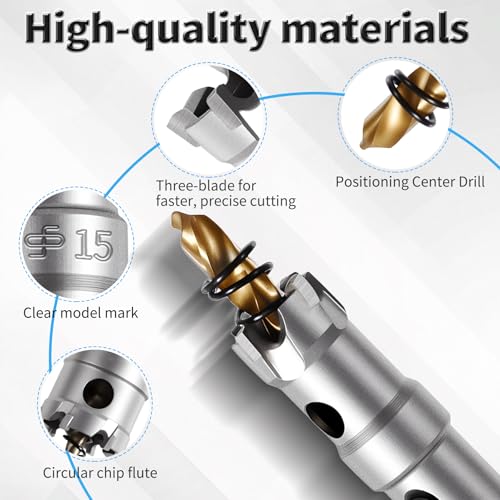15mm TCT Hole Saw, 0.59", Heavy Duty Titanium Pilot Drill Bit - size: Φ15