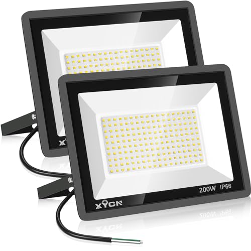 XYCN 2 Pack 200W 3000K Warm White LED Flood Light,Outside Flood Light,No Plug,22500LM Super Bright Outdoor Security Lights, IP66 Waterproof Floodlight for Yard,Playground,Garage, Garden, Lawn - size: 200W 3000K LED Flood Light 2pack