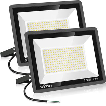 XYCN 2 Pack 200W 3000K Warm White LED Flood Light,Outside Flood Light,No Plug,22500LM Super Bright Outdoor Security Lights, IP66 Waterproof Floodlight for Yard,Playground,Garage, Garden, Lawn - size: 200W 3000K LED Flood Light 2pack