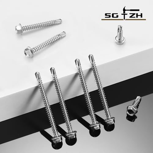 #8 x 1-1/2" Self Drilling Screws (131Pcs) Hex Washer Head 410 Stainless Steel Self Tapping Screws for Metal Sheet Metal Screws with Hex Socket Included - color: Silver, size: #8 x 1-1/2"