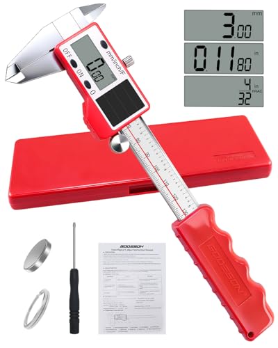 GODESON Solar Powered Digital Caliper, 6“ Digital Calipers with 0.001" Accuracy Stainless Steel, 3 Units Inch/mm/Fraction, 5 Modes Including Differential, for DIY Woodworking Metalworking 3D Printing