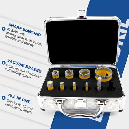 HIGHDRIL 10Pcs Diamond Drill Bits Kit with 5/8-11for Porcelain Tile Ceramic - size: Thread Set8