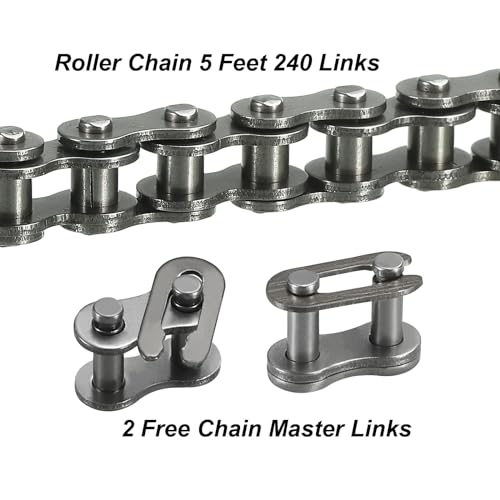 uxcell #25/04C-1 Roller Chain 5 Feet 1/4" Pitch Carbon Steel Roller Chains with 2 Free Master Connector Links for Mini Bikes, Motorcycles, 240 Links - size: 5 Feet