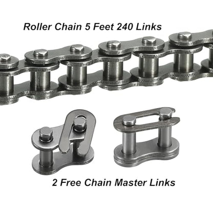 uxcell #25/04C-1 Roller Chain 5 Feet 1/4" Pitch Carbon Steel Roller Chains with 2 Free Master Connector Links for Mini Bikes, Motorcycles, 240 Links - size: 5 Feet