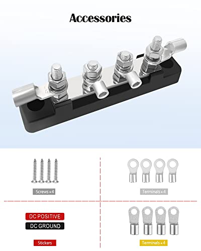LENKRAD 4 Post Power Distribution Block Bus Bar with Cover, M6 Posts - color: 4 Studs