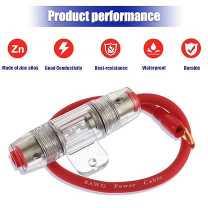 BOJACK 8 Gauge AWG 1ft Power Wire with 100 Amp AGU Fuse Holder 100A（Pack of 2） - size: 100A