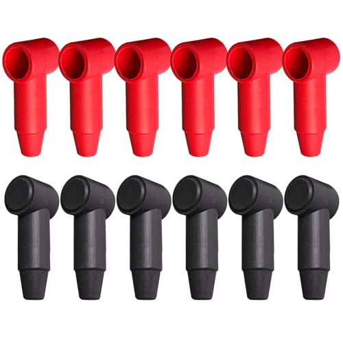 Ampper Silicone Terminal Covers Fit 1/4", 5/16" Stud 6-1 Gauge, R&B 12 Pc - color: Red & Black, size: 1/4" & 5/16" Stud Long