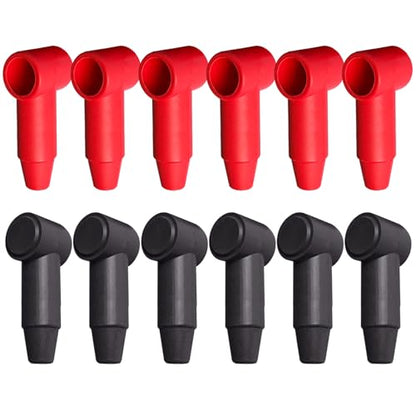 Ampper Silicone Terminal Covers Fit 1/4", 5/16" Stud 6-1 Gauge, R&B 12 Pc - color: Red & Black, size: 1/4" & 5/16" Stud Long