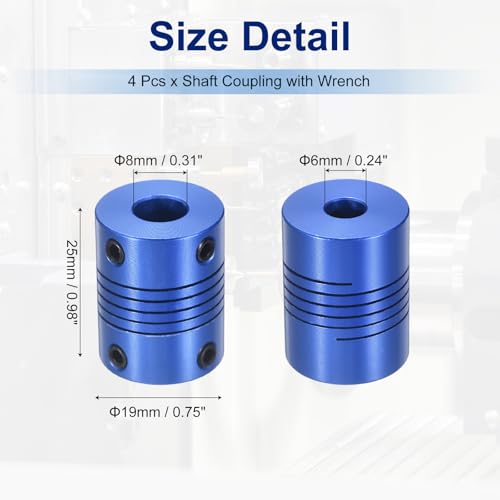 Flexible Shaft Coupling(6mm|8mm): 4 Pcs Blue Aluminum Alloy - color: Blue, size: 6mm x 8mm (19mm OD, 25mm L)