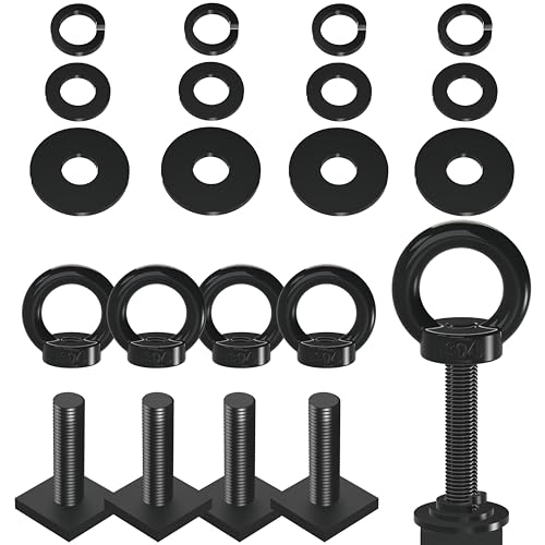 NACETURE Heavy Duty M8 T-Track Eye Bolt Tie Down Anchors, 50mm 4 Pack - color: Black M8 50mm 4 Pack