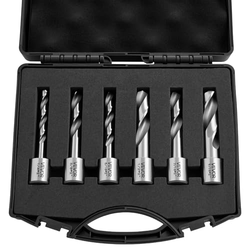 VEVOR Annular Cutter Set, 6 pcs Weldon Shank Mag Drill Bits Kit, 2" Cutting Depth,1/4" to 9/16" Cutting Diameter, HSS, 6 Drill Bits with Plastic Case, for Magnetic Drills, Steel, Aluminum, Copper - size: 1/4" - 9/16" * 2"