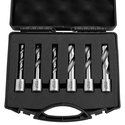 VEVOR Annular Cutter Set, 6 pcs Weldon Shank Mag Drill Bits Kit, 2" Cutting Depth,1/4" to 9/16" Cutting Diameter, HSS, 6 Drill Bits with Plastic Case, for Magnetic Drills, Steel, Aluminum, Copper - size: 1/4" - 9/16" * 2"