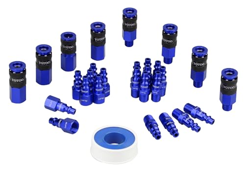 YOTOO Universal Air Coupler and Industrial Plug Kit, 29 Pcs Durable Aluminum Quick Connect Air Hose Fittings, Lightweight for Air Tools, Air Compressor Accessroies and air compressor attachments, Blue - color: Blue, size: 29 Pieces Kit