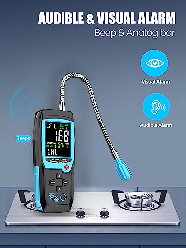 Natural Gas Detector with Gas Concentration Display Locating The Source of Propane, Natural Gas, and Combustible Gas Leak for Home and RV (Include Battery x3)
