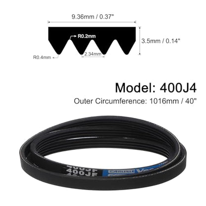 uxcell 400J4 PJ V-Ribbed Belt 4 Ribs 40" Length x 0.37" Width x 0.14" Height, EPDM Poly V Belt, Multi Wedge Micro V Serpentine Belt - size: 400J4