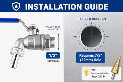 TIZZE 1/2 inch Stainless Steel Ball Valve Weldless Bulkhead for Building Home Brew Kettle/Mash Tun