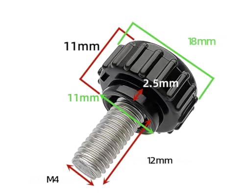 M4x12mm 304 Stainless Steel Threaded Knurled Thumbscrew Screw on Knobs Grips Black Round Clamping Screw, Black(20 Pcs) - size: M4x12