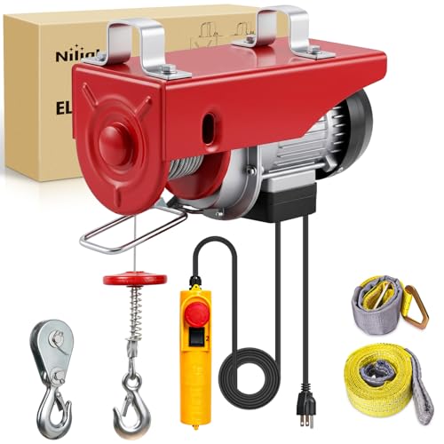 Nilight Electric Hoist 110V Electric Winch with Wired Remote, 440LBS Hoist Lift Single/Double Slings 39FT Lifting Height Material Handling Tool w Emergency Stop for Garage Warehouses Factories Attic - size: 440LBS Wired Remote