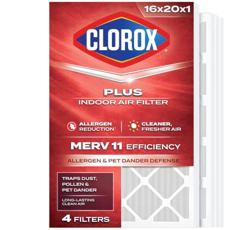 Clorox 16x20x1 Air Filter, MERV 11 Pleated HVAC AC Furnace Air Filters for Dust, Pollen and Pet Dander, MPR 1000 & FPR 7 – Pack of 4 - style: MERV 11 Plus