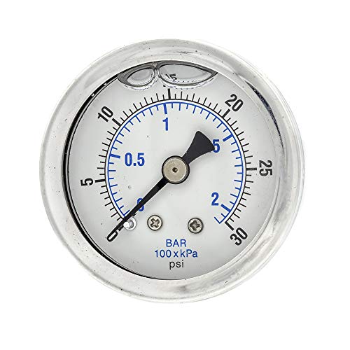 PIC Gauges 202L-158C Center Back Mount Glycerine Filled Pressure Gauge w/ SS Case/Bezel, Brass Internals, PC Lens, 1.5" Dial, 0/30 psi Range, 1/8" Male NPT - style: 0 - 30 PSI