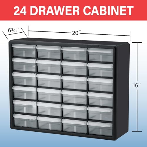 Akro-Mils 24-Drawer Plastic Storage Cabinet, 20"W x 6"D x 16"H, Red - color: Red, size: 24 Drawer, style: 1 Pack