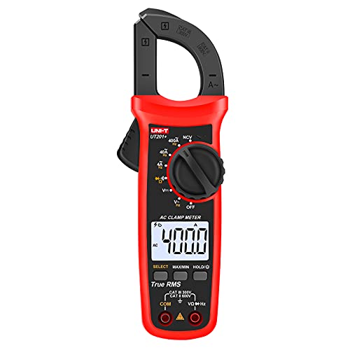 UNI-T Digital Clamp Meter UT201+, AC Current True RMS HVAC Volt Amp Ohm Meter Clamp On Multimeter, Auto Ranging 4,000 Counts NCV AC DC Voltage Frequency Resistance Continuity Diode Tester - size: UT201+