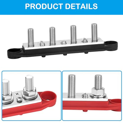 Power Distribution Block 12V 250A 4 x 5/16"(M8) Stud Bus Bar Tinned Copper Electrical Battery Terminal Block for Boat Automotive Solar Wiring - size: 250A
