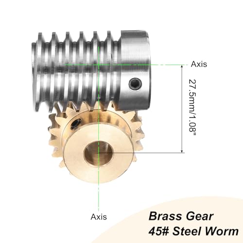 uxcell Worm Gear Set 20T 1.5 Module 20:1 Reduction Rate, Right Rotation Drive Gear Box Wheel Reduce Transmission Part (Brass Gear-12mm Bore, #45 Steel Rod 15mm Bore) - size: 12mm x 15mm