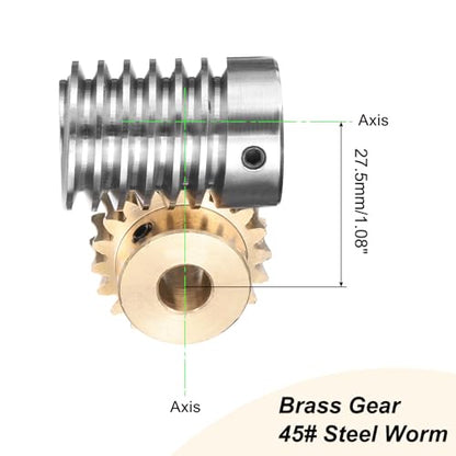 uxcell Worm Gear Set 20T 1.5 Module 20:1 Reduction Rate, Right Rotation Drive Gear Box Wheel Reduce Transmission Part (Brass Gear-12mm Bore, #45 Steel Rod 15mm Bore) - size: 12mm x 15mm